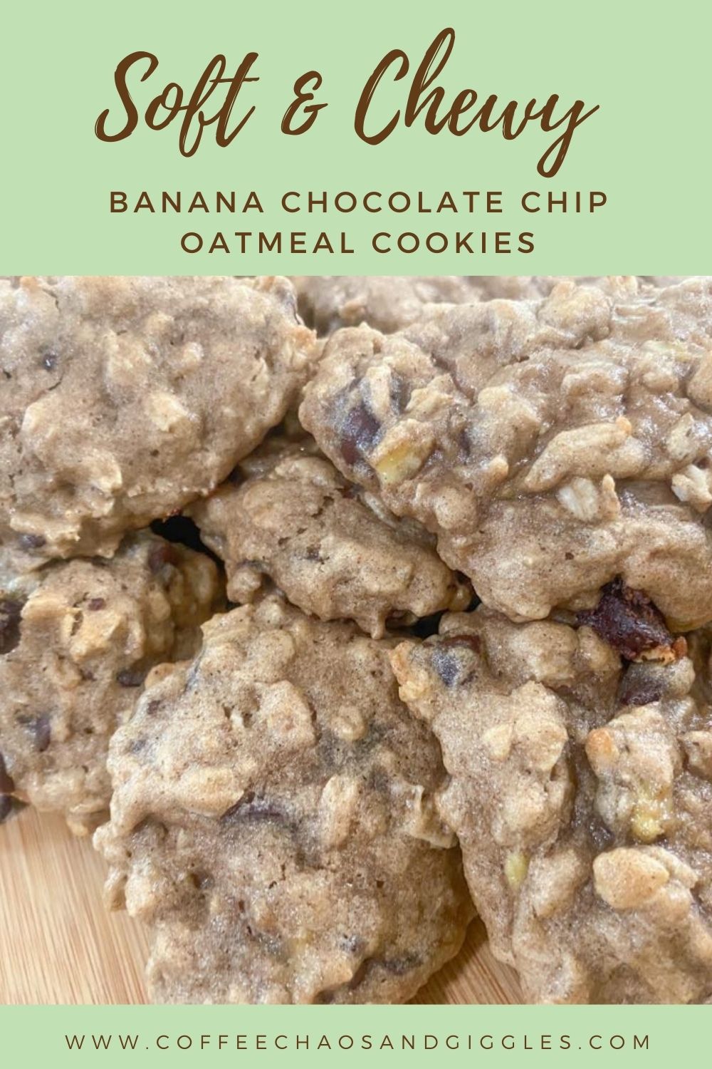 Chewy Banana Chocolate Chip Oatmeal Cookies